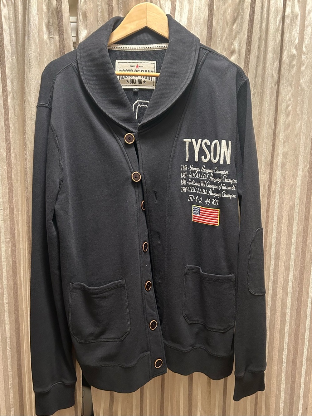 Roots of Fight Mike Tyson Embroidered Button-Front Cardigan, Men’s Size XL